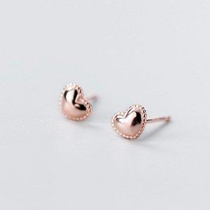 A Pair Heart Stud-Solid 925 Sterling Silver- SS008 Rose Gold